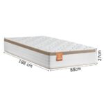 Imagem de Cama Box Solteiro Colchão Molas Ensacadas Real 88x188x65cm Branco / Bege - Suporta até 130Kg