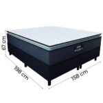 Imagem de Cama Box Casal Queen Colchão Molas Ensacadas Pillow Top Maximus 158x198x67cm Cinza / Preto Gazin - Suporta até 120Kg por Pessoa