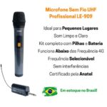 Imagem de Microfone Sem Fio Profissional UHF Digital Certificado Anatel LE-909