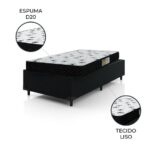 Imagem de Cama Box Solteiro Colchão Espuma 88x188x50cm Polar Branco / Preto