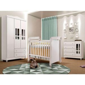 Imagem de Quarto de Bebê Ariel II Berço Guarda-Roupa Cômoda Branco Infantil