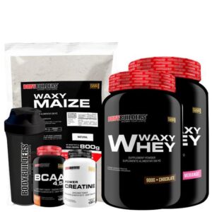 Imagem de KIT 2x Whey Protein Waxy Whey 900g + BCAA 4,5 100g + POWER Creatina 100g + Waxy Maize 800g + Coqueteleira