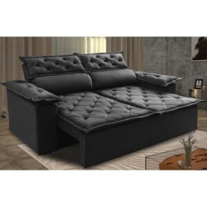 Imagem de Sofá Retrátil e Reclinável Cama inBox Compact 1,50m Tecido Suede Velusoft Preto