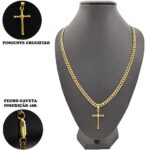 Imagem de Corrente Masculina Banhada A Ouro 18k 70cm Grosso +ping Cruz+pulseira Grumet