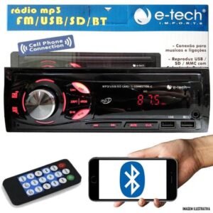 Imagem de Som Automotivo Rádio MP3 E-Tech Light Bluetooth USB SD Card