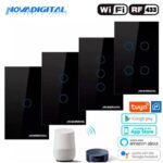 Imagem de Interruptor Touch Led 3 Botões Preto RF433Mhz Wifi Google Alexa Nova Digital