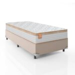 Imagem de Cama Box Solteiro Colchão Molas Ensacadas Real 88x188x65cm Branco / Bege - Suporta até 130Kg