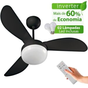 Imagem de Ventilador de Teto Ventisol Fênix Black Inverter Controle Remoto, 02 Lâmpadas Led Inclusas - Bivolt