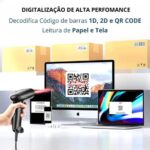 Imagem de Leitor de Código de Barras com Fio 1D, 2D, Qr Code Portátil USB Inclui Suporte