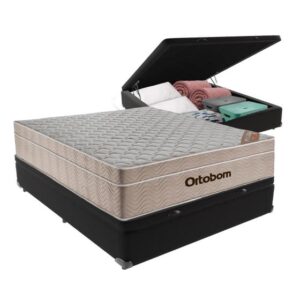 Imagem de Cama Box Com Baú Casal + Colchão De Molas Ensacadas - Ortobom - AirTech SpringPocket - 138x188x67cm