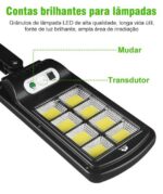 Imagem de Luminária Solar Parede 160 COB Sensor Presença Com 3 Funções