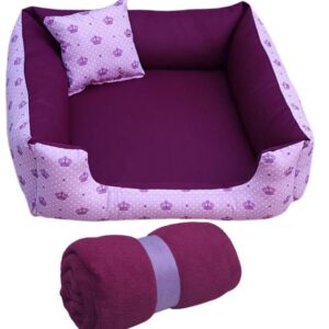 Imagem de cama pra cachorro ou gato  caminha pets médios cama pra pet até 12kg + cobertinha  ( vinho coroinhas )