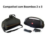 Imagem de Bolsa Case Capa - Compatível com JBL Boombox 2 e 3 Com Bolso E Alça Transporte Aveludado Macio Resistente Espaço Carregador