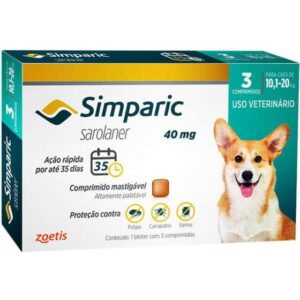 Imagem de Simparic antipulgas para Cães de 10,1 a 20Kg - 40mg - cx com 3 compr.- Zoetis