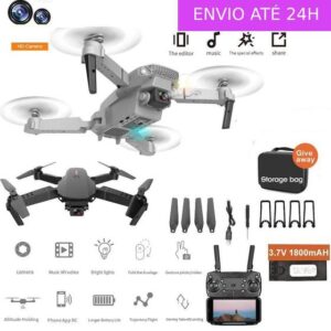 Imagem de Drone Com Voo Profissional E88, Wifi, Giro 360º, Câmera 1080p, Fotos e Vídeos