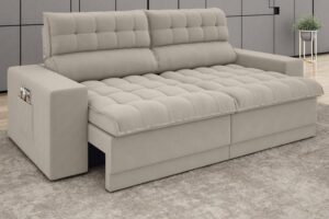 Imagem de Sofá Omega 2,00m Assento Retrátil e Reclinável Velosuede Areia - NETSOFAS