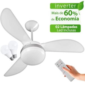 Imagem de Ventilador de Teto Ventisol Fênix Branco / Silver Inverter Controle Remoto, 02 Lâmpadas Led Inclusas - Bivolt