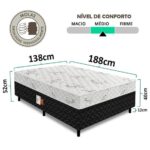 Imagem de Cama Box Casal Molas Ensacadas Ultra Confort + 2 Travesseiros Vstore 138x188x52cm