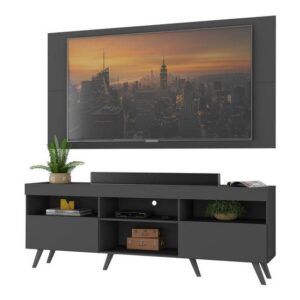 Imagem de Rack c/ Painel p/ TV até 65" e Pés Retrô Flórida Multimóveis Preto