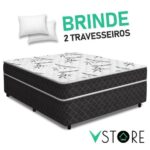 Imagem de Cama Box Casal Conjugada Benfica Ortopédica + Travesseiros Vstore 138x188x52cm