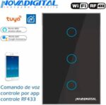 Imagem de Interruptor Touch Led 3 Botões Preto RF433Mhz Wifi Google Alexa Nova Digital