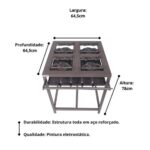 Imagem de Fogão Industrial 4 bocas Cinza Alta Pressão + Kit Mangueira