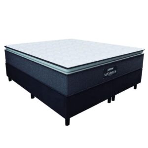 Imagem de Cama Box Casal Queen Colchão Molas Ensacadas Pillow Top Maximus 158x198x67cm Cinza / Preto Gazin - Suporta até 120Kg por Pessoa