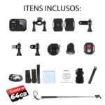 Imagem de Kit Câmera de ação Wifi SC02 4k 60fps + Memória 64gb + Bastão Filmadora Sport 20mp Mergulho Moto Bike Surf IP68